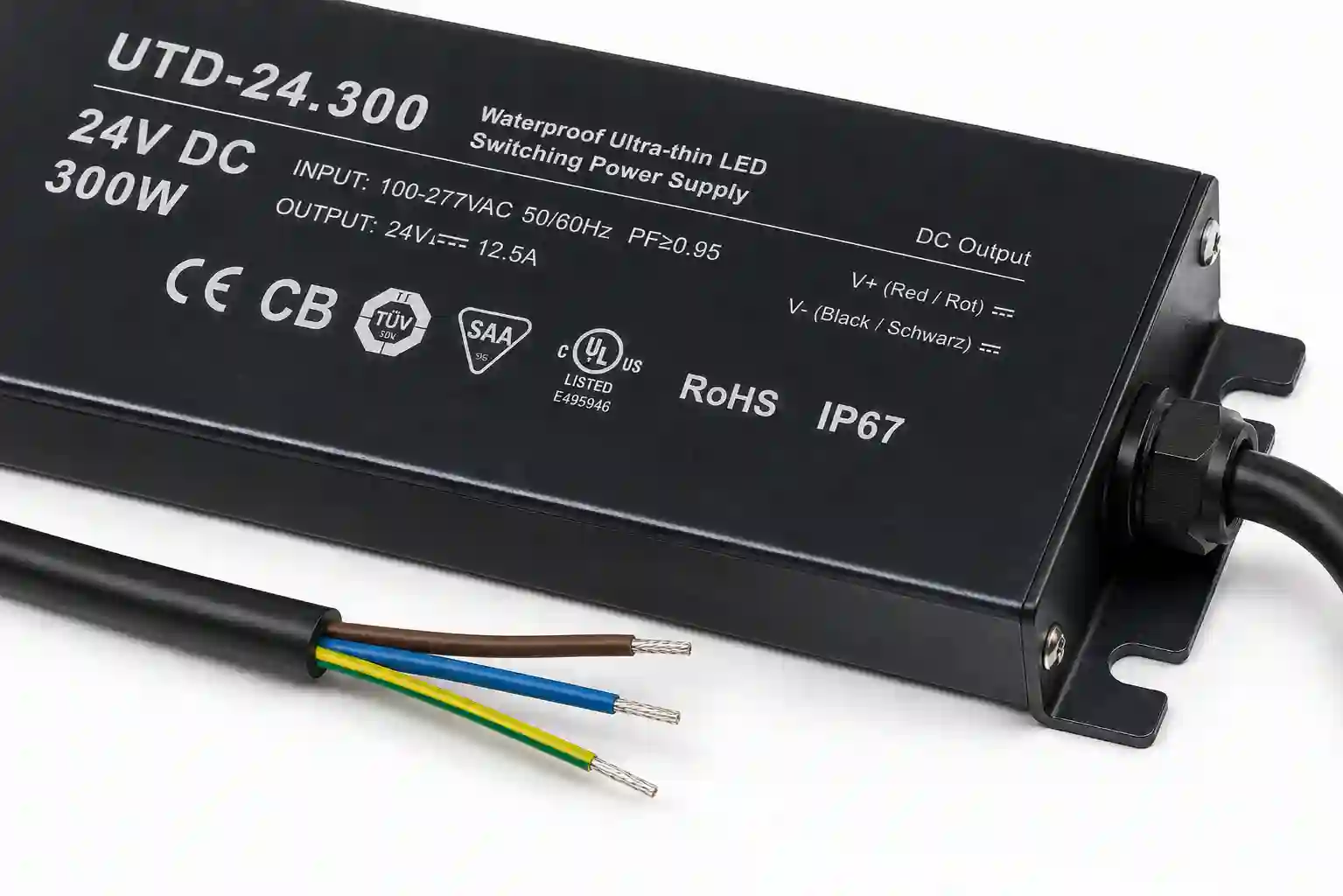 Ochranné funkce voděodolného LED zdroje UTD 24V 300W IP67 přetížení zkrat přehřátí přepětí auto-recovery